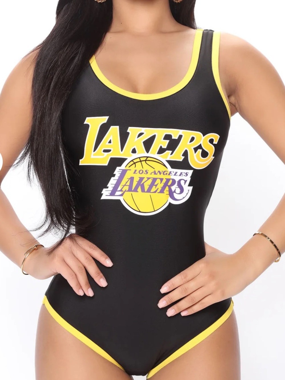 Los Angeles Lakers Black & Yellow Logo Bodysuit Size 1X